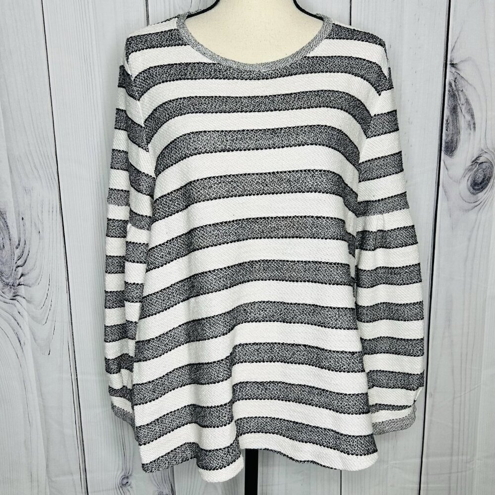 Style & Co Sweater Size L Black White Striped Long Sleeve Woven Knit
